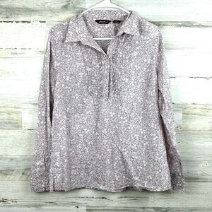 Eddie Bauer Women’s Large Lavender Floral Lightweight Cotton Long Sleeve Blouse